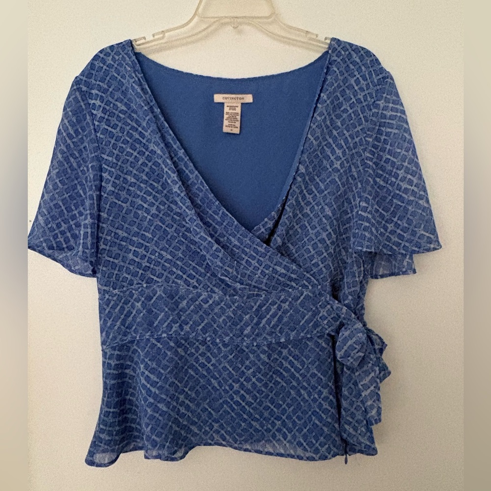 Covington Blue Patterned Wrap Blouse